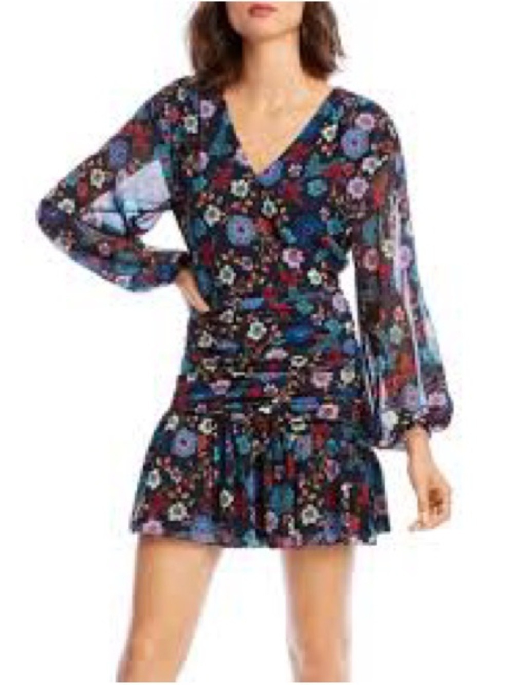 NWT LINI Maggie Navy Floral Ruched Mini Dress Size 2